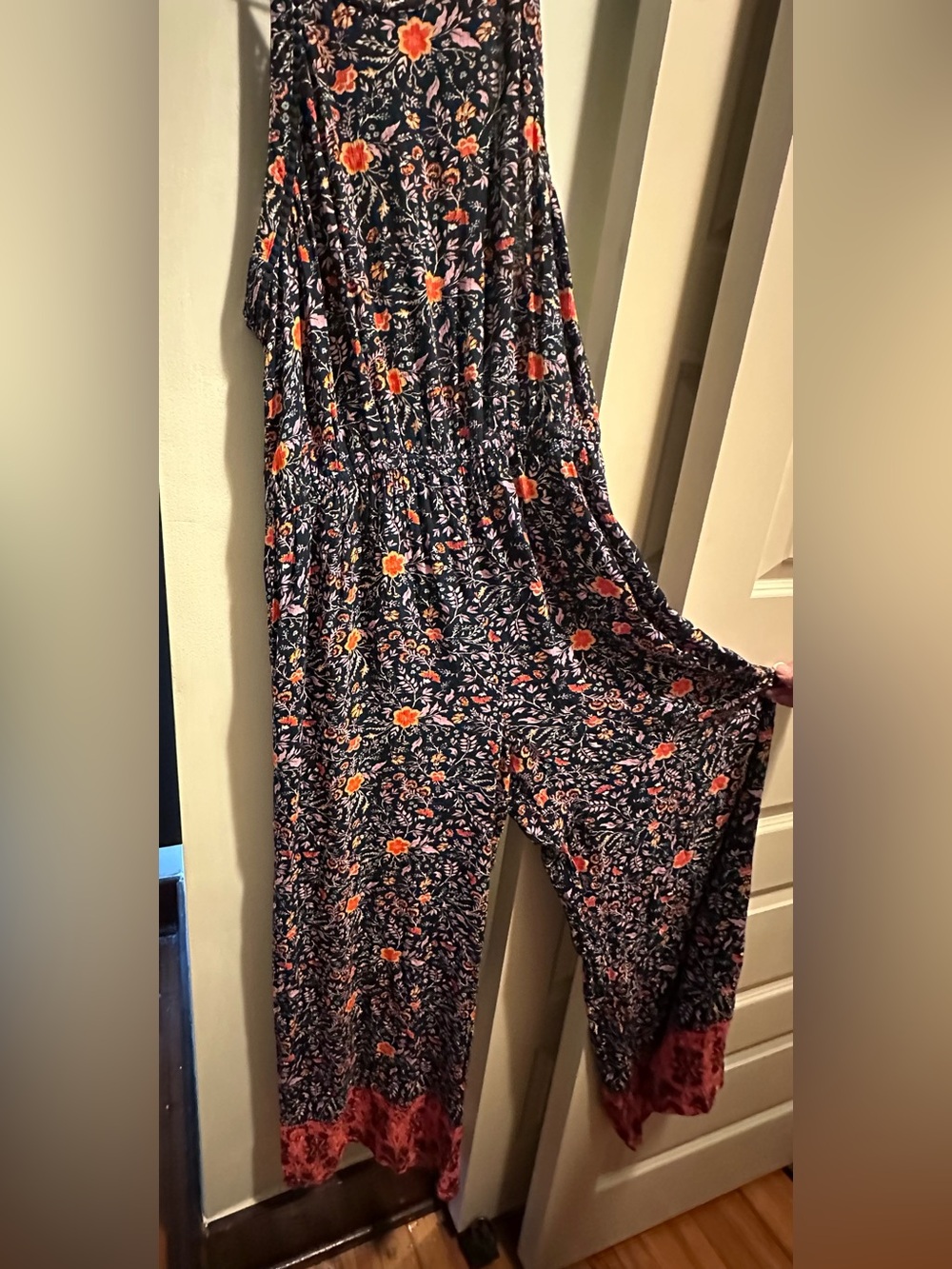 SO Navy Floral Romper with Coral and Pink Accents